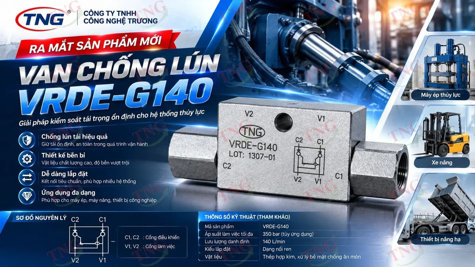 TNG ra mắt van chống lún VRDE‑G140 cho hệ thống thủy lực an toàn cao
