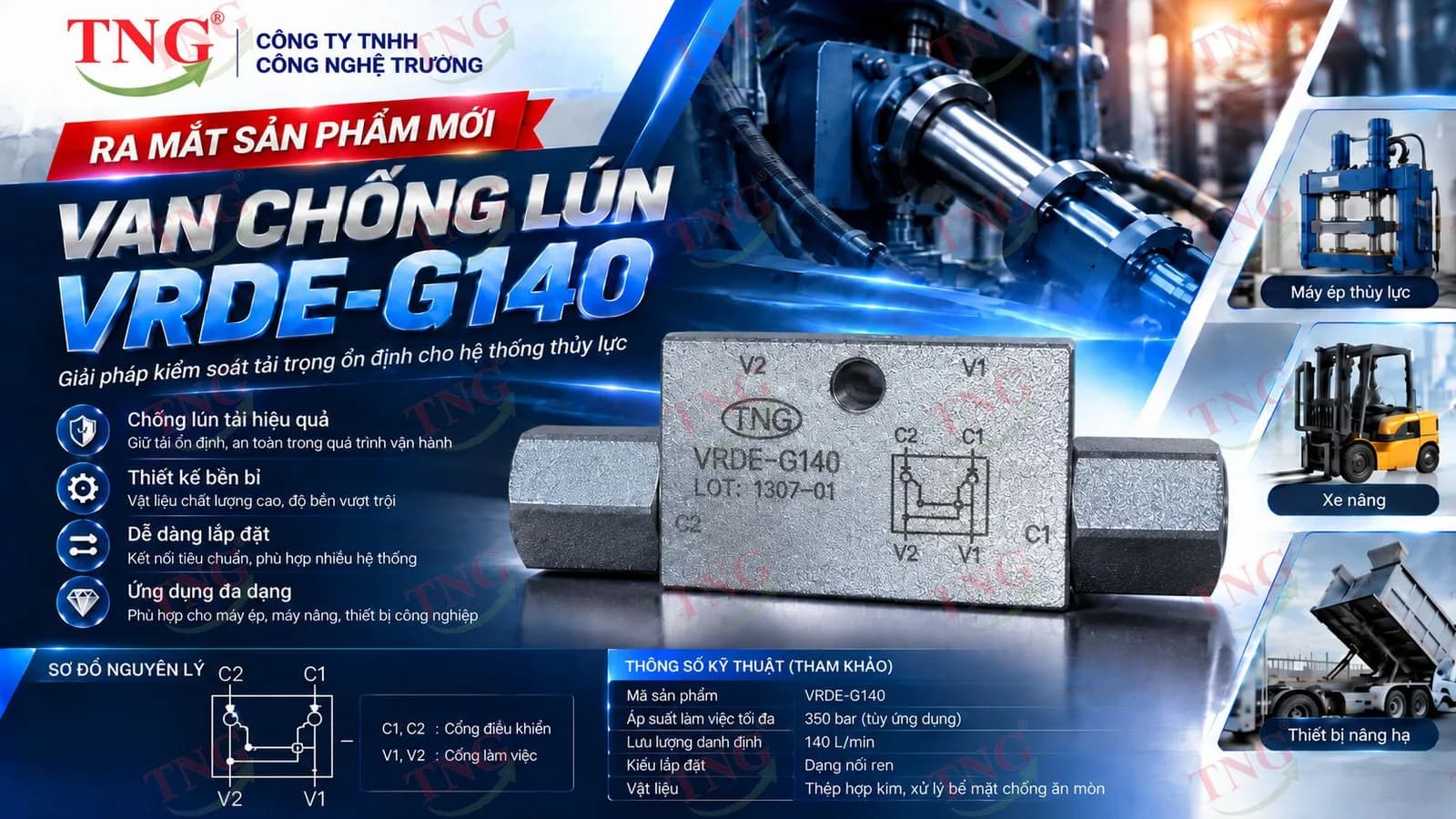 TNG ra mắt van chống lún VRDE‑G140 cho hệ thống thủy lực an toàn cao